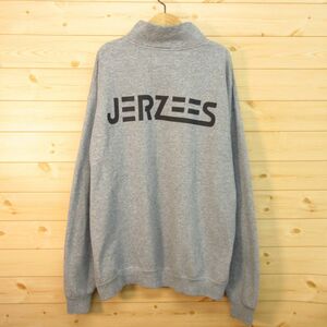 ◎使用少なめ！JERZEES ジャージーズ◆ハーフジップ スウェット トレーナー 長袖 定番 古着◆メンズ グレー Lサイズ◆KA4689