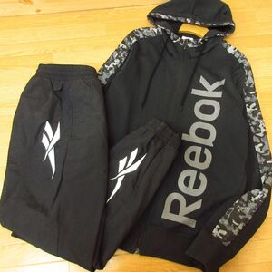 ◎美品！M 上下セット！Reebok リーボック◆パーカー&ウーブンジョガーパンツ◆メンズ 黒x迷彩◆B3895