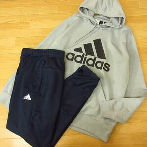 ◎美品！M 上下セット！adidas アディダス◆ジャージ パーカー&ジョガーパンツ◆メンズ グレーx紺◆B3886