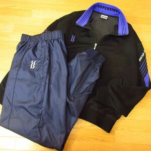 ◎希少 90s！L 上下セット！MIZUNO SuperStar ミズノ レトロ◆ジャージジャケット&ナイロンパンツ ヴィンテージ◆メンズ 黒x紺◆B4060