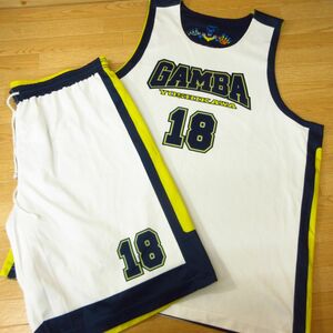 ◎GAMBA 吉川 バスケ 3XL 4枚上下セット UPSET製◆セットアップ ユニフォーム ジャージ バスパン◆メンズ 紺x白◆B4040