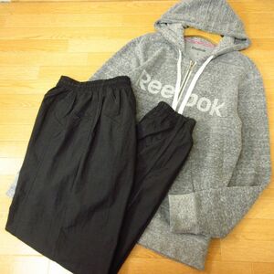 ◎美品！S 上下セット！Reebok リーボック◆パーカー&ウーブンジョガーパンツ◆メンズ グレーx黒◆B4011