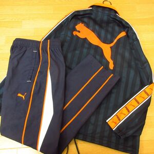 ◎使用少なめ！M 上下セット！PUMA プーマ◆ジャージ ジャケット&ナイロンパンツ◆メンズ 紺xオレンジ◆B4139