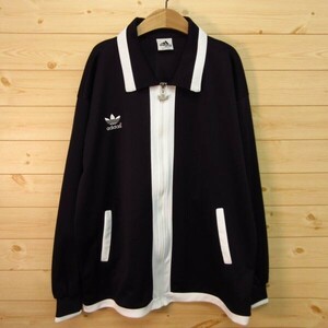 ◎美品 90s！adidas アディダス◆トラックジャケット ジャージ トレフォイル 三つ葉ロゴ ヴィンテージ◆メンズ 黒 95 Lサイズ◆A品番4829