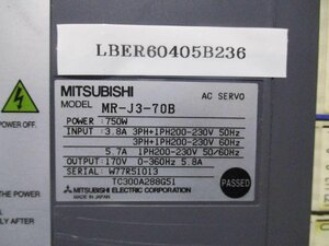 中古 MITSUBISHI AC SERVO MR-J3-70B ACサーボアンプ 750W (LBER60405B236)