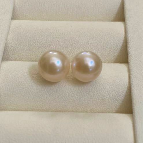 大粒　照り良く　天然淡水真珠　直結　パールピアス　本真珠　ピンク系ホワイト　10-10.5mm za1