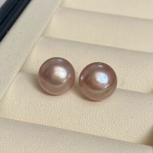 大粒　照り良く　天然淡水真珠　直結　パールピアス　本真珠　ムラサキ　10-10.5mm