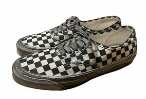 VANS VAULT OG AUTHENTIC LX STRESSED Black White Checkerboard US9.5 27.5cm バンズ オーセンティック ストレス加工 ペイント チェッカー