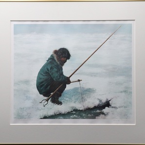 【宙】真作保証 ドロシー・フランシス Dorothy Francis「イヌイットの釣り人」リトグラフ 10号 A.P.版 額装 カナダ人画家 C1T01.h.3.2.Gの画像1