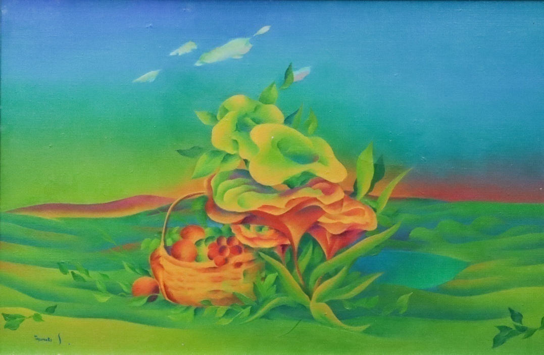 [Sora] Garantierte Authentizität Tadanori Shibamiya Wild Flowers-Ölgemälde P6-Ausgabe Signiert gerahmt Monatliches Stift-Cover Künstler mit Sakura und Boso verbunden Viele Einzelausstellungen Fantastische mentale Landschaft NA92.F, Malerei, Ölgemälde, Abstraktes Gemälde