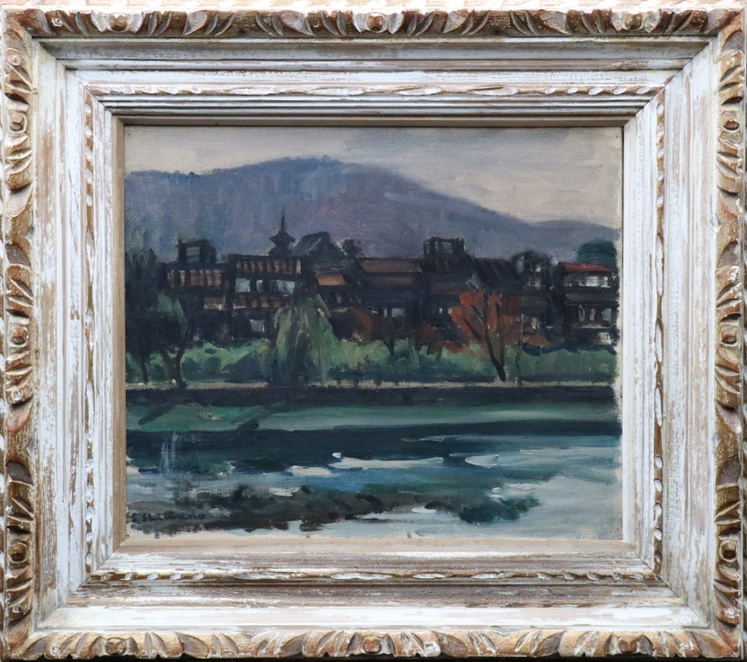 [Air] Guaranteed authenticity Shigeyuki Shimano Sarusawa Pond oil painting F8 size Signed Framed Kofukai member Nitten councilor Painter from Hikone City, Shiga Prefecture C3G14.l.2.2.F, painting, oil painting, Nature, Landscape painting