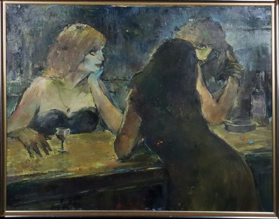 [Sora] Autenticidad garantizada Isao Yamane Night Talk Pintura al óleo grande F50 Firmado y avalado Enmarcado Expuesto en la Exposición Nichiyo Bijinga C3F22.j.(260), cuadro, pintura al óleo, retrato