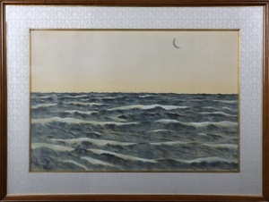 Art hand Auction 【宙】模写 横山大観｢海潮四題･冬｣絹本 落款有 扁額 特大サイズ 近代日本画壇巨匠 C3F27.nq.23.9.(220), 絵画, 日本画, 山水, 風月