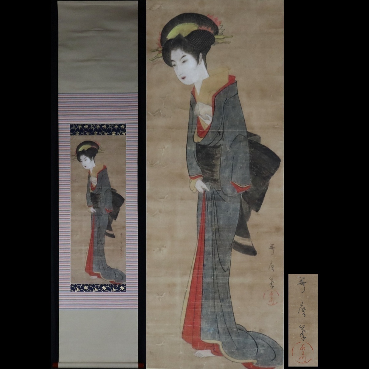[Sora] Reproduction of Kitagawa Utamaro, portrait of a beautiful woman, paper scroll, hanging scroll, box, genre painting, ukiyo-e artist, nishiki-e, founder of the Kitagawa school, 1T27.ho.C, Painting, Japanese painting, person, Bodhisattva