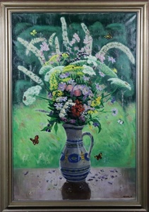 Art hand Auction [Luft] Garantierte Authentizität Kato Mizushiro Waldblumen-Ölgemälde P50 Signiert und empfohlen Gerahmter Maler, der Berge und Shinshu liebte Mitglied der Japan Mountain Painting Association Meister: Sotaro Yasui C3D41.l.(260), Malerei, Ölgemälde, Stilllebenmalerei