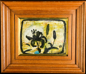 Art hand Auction 【宙】模写 清原啓一｢百合の花｣肉筆油彩 日本芸術院会員 日展顧問 MA122(100), 絵画, 油彩, 自然, 風景画
