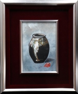 Art hand Auction 【宙】真作保証 小阪正次｢唐津水差とほうづき｣日本画 SM号 額装 一枚の繪人気画家 新象創立会員 安井賞展入選 現代展入選 C2A29.j.2.2.D, 絵画, 日本画, 花鳥, 鳥獣