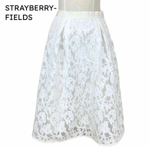 中古 ストロベリーフィールズ STRAWBERRY-FIELDS 膝丈 スカート 花柄 白 レディース M～Lサイズ 相当
