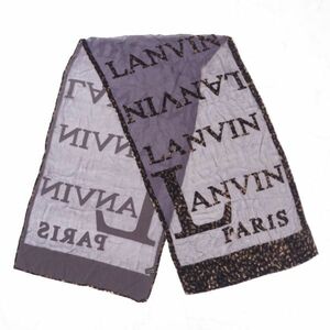 4-SC068ランバン LANVIN シルク混 ベロア ロゴ刺繍 薄手 スカーフ ブラウン系 レディース