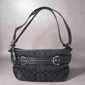 4-WA066 Coach COACHsig nature handbag shoulder bag canvas handbag shoulder .. black lady's 