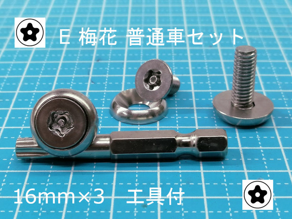 Ｅです。　ナンバープレートの盗難防止・いたずら防止に特殊ネジ工具付セット　梅花　ペンタクル