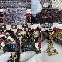 2162【美品】GUCCI グッチ ハンドバッグ トート ミニ 手提げ GG シェリーライン チャーム ゴールド金具 キャンバス レザー 本革 _画像10