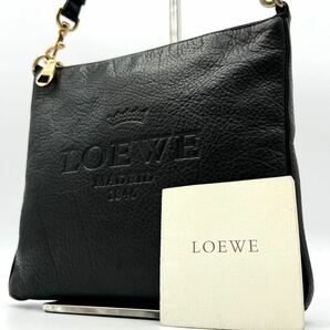 2146【美品】LOEWE ロエベ ショルダーバッグ ポシェット サコッシュ 斜め掛け ヘリテージ ロゴ型押し ゴールド金具 レザー 本革 ブラックの画像1