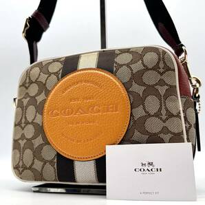 2265【美品】COACH コーチ ショルダーバッグ カメラバッグ 斜め掛け デンプシー シグネチャー ジャガード ロゴ キャンバス レザー 本革の画像1