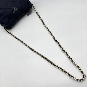 2256【超希少】PRADA プラダ チェーンショルダーバッグ ポシェット 斜め掛け 三角ロゴ ゴールド金具 キルティング テスートナイロン レザーの画像7