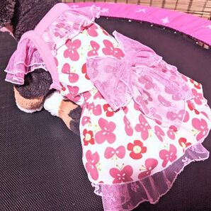 Ｍ＆Ｈ★現品★ピンクのちょうちょ模様にチュールキャミワンピＸＳの画像4