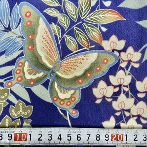 絹織物 古裂 古布 No157 美品 縮緬 襦袢 蝶々に藤の花の図 アンティーク リメイク パッチワーク   の画像5
