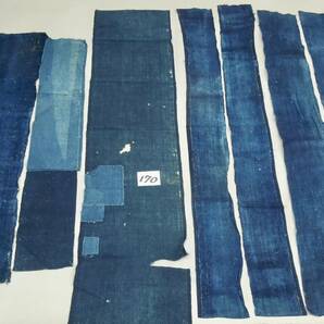 木綿織物 古裂 古布 No170 襤褸 時代裂 藍染 無地 破れの修理が多数 解き物 端切れ アンティーク リメイク パッチワークの画像1