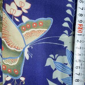 絹織物 古裂 古布 No157 美品 縮緬 襦袢 蝶々に藤の花の図 アンティーク リメイク パッチワーク   の画像7