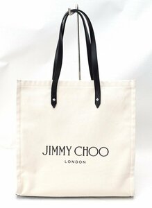 美品 JIMMY CHOO ジミーチュウ 【キャンバス ロゴ スタッズ トートバッグ】アイボリー×ブラック ハンドバッグ