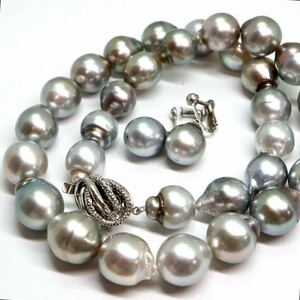 《南洋黒蝶真珠ネックレス&K14WGイヤリング》A 約11.0-12.5mm珠 90.4g 約44cm pearl necklace ジュエリー jewelry EA5/EA5