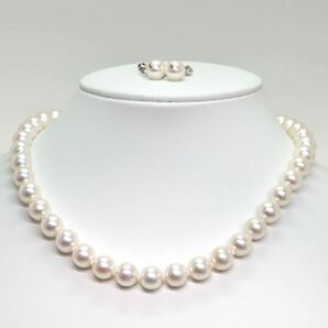 鑑別書付き!!大珠!!《アコヤ本真珠ネックレス&イヤリング》A 約9.0-9.5mm珠 52.8g 約41cm pearl necklace ジュエリー jewelry DG0/EBの画像4
