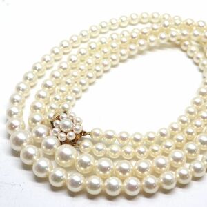 TASAKI(田崎真珠)箱付き!!《K14 アコヤ本真珠2連ネックレス》A 約5.0-8.3mm珠 約46.3g 約45.5cm pearl necklace jewelry ED1/EH0