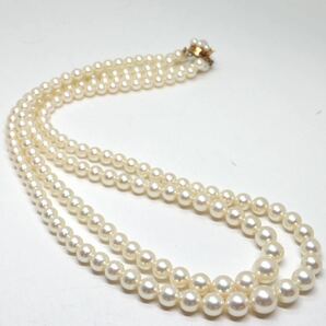 TASAKI(田崎真珠)箱付き!!《K14 アコヤ本真珠2連ネックレス》A 約5.0-8.3mm珠 約46.3g 約45.5cm pearl necklace jewelry ED1/EH0の画像6