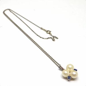 《K14WG 天然サファイア/アコヤ本真珠ネックレス》A 約4.6g 約44.5cm 0.2ct necklace diamond jewelry ジュエリー EB0/EB2の画像6