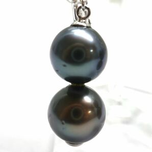 《K14WG南洋黒蝶真珠イヤリング》A 約5.9g 約9.0-9.5mm 黒真珠 Black Butterfly Pearl earring pierce jewelry DI5/DI5の画像3