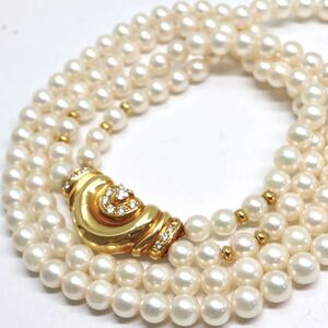 POLA jewelry(ポーラ)豪華!!《K18 天然ダイヤモンド/アコヤ本真珠2連ネックレス》A 約5.5-6.0mm珠 46.1g 約41cm 0.30ct necklace FA1/FA1