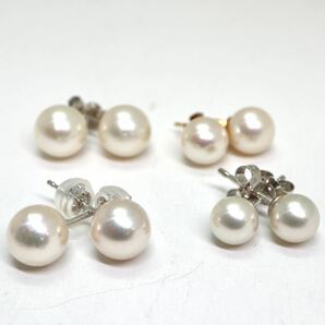 《K18/K14WG アコヤ本真珠 ピアス4点おまとめ》A 約5.2g パール pearl earring pierce jewelry ジュエリー DI2の画像2