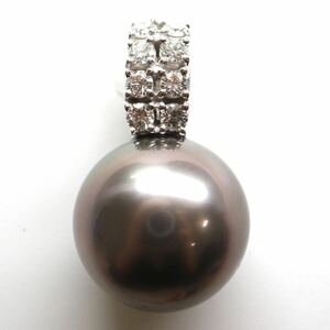 豪華!!TASAKI(田崎真珠)《K18WG 天然ダイヤモンド/南洋黒蝶真珠ペンダントトップ》A 約5.6g 0.29ct pearl diamond pendant jewelryEB4/EB9