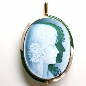 Schmidt(シュミット)!!《K18ストーンカメオ/天然ダイヤモンドペンダントトップ兼ブローチ》A 約14.9g 0.02ct cameo broach jewelry ED1/ED4