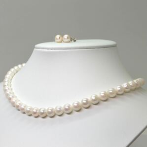 《アコヤ本真珠ネックレス&K14WGイヤリング》A約7.5-8.0mm珠 41.1g 約42.5cm pearl necklace jewelry DD0/DEの画像3