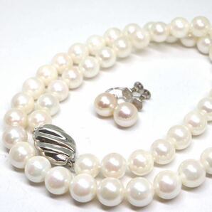 《アコヤ本真珠ネックレス&K14WGイヤリング》A約7.5-8.0mm珠 41.1g 約42.5cm pearl necklace jewelry DD0/DEの画像1