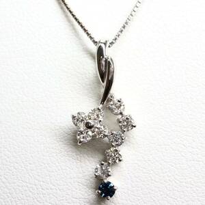 {K18WG натуральный бриллиант / натуральный сапфир колье }A примерно 3.3g примерно 44.5cm 0.05ct 0.45ct diamond sapphire jewelry necklace EC0