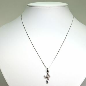 《K18WG天然ダイヤモンド/天然サファイアネックレス》A 約3.3g 約44.5cm 0.05ct 0.45ct diamond sapphire jewelry necklace EC0の画像5