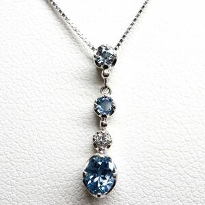 《K18 天然ダイヤモンド/天然アクアマリンネックレス》A 約2.7g 約39.5cm aquamarine diamond necklace ジュエリー jewelry EB1/EB