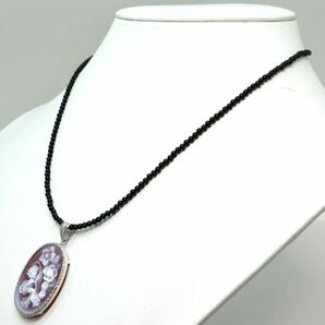 《K18WG ストーンカメオ/天然オニキスネックレス》A ◎約8.5g 約43.0cm necklace onyx ジュエリー jewelry 花 EA5の画像4